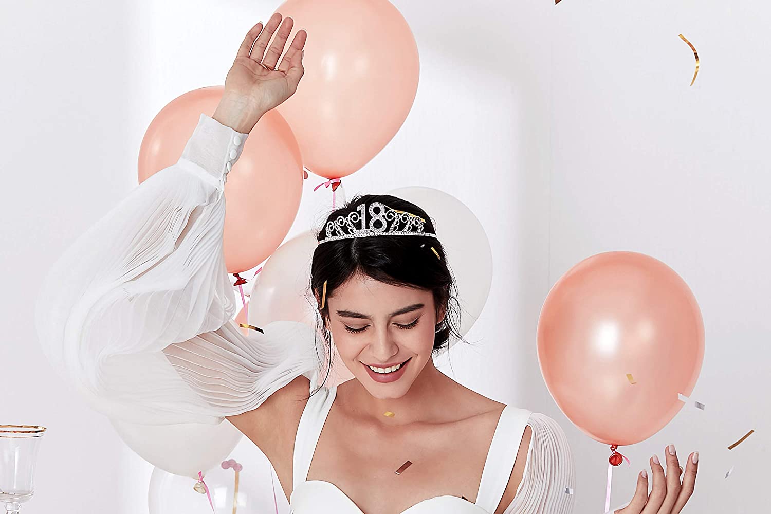 BABEYOND 18th Birthday Tiara and Sash Crystal Happy Birthday Crown and Satin Birthday Girl Sash 18th