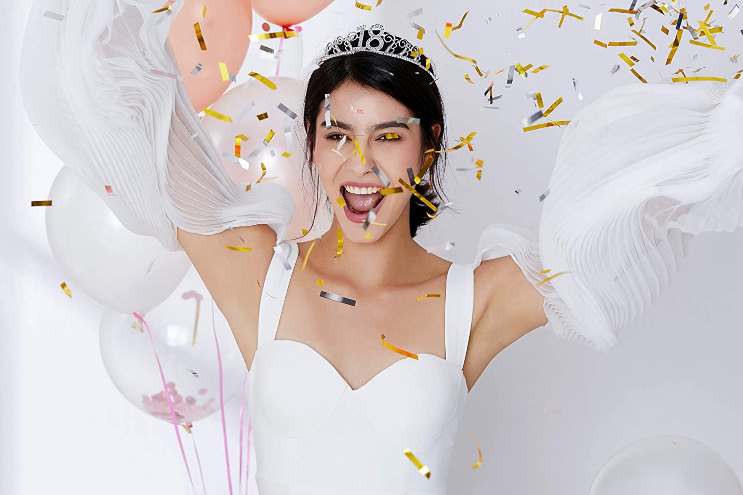 BABEYOND 18th Birthday Tiara and Sash Crystal Happy Birthday Crown and Satin Birthday Girl Sash 18th