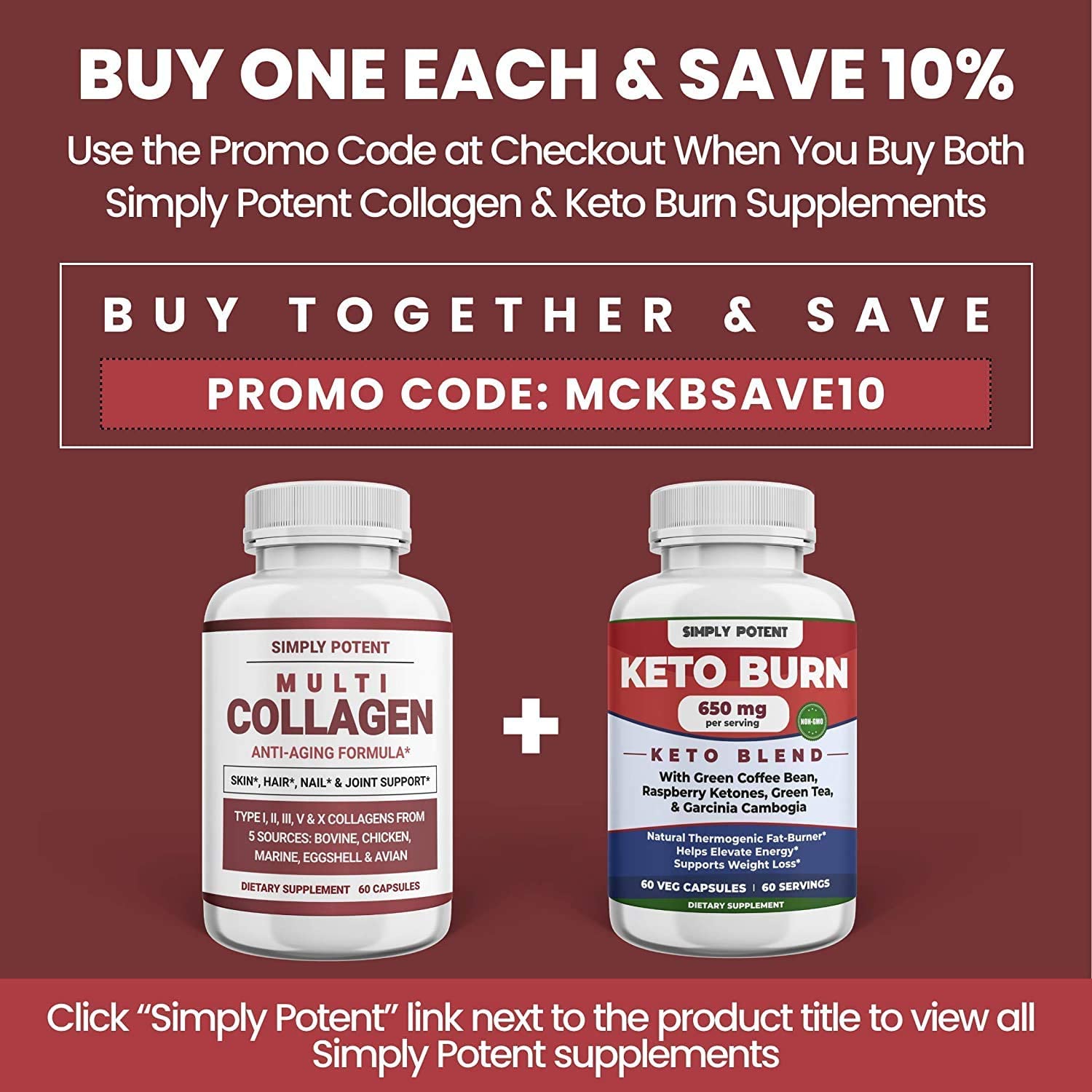 Simply Potent Multi Collagen Peptides Powder Pills, Hydrolyzed Collagen Protein Supplement with 5 Co