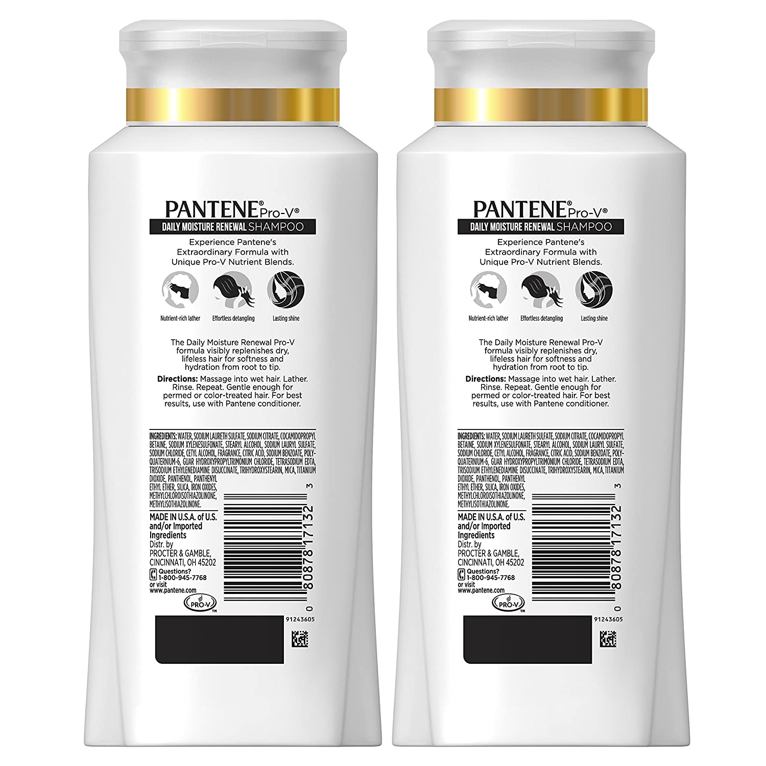Pantene, Shampoo, Pro-V Daily Moisture Renewal for Dry Hair, 25.4 Fl Oz, Twin Pack
