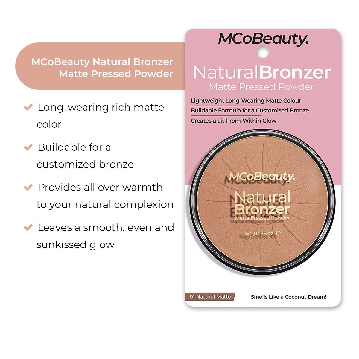 MCoBeauty Natural Bronzer Powder | Long Lasting Bronzing Pressed Powder | Matte