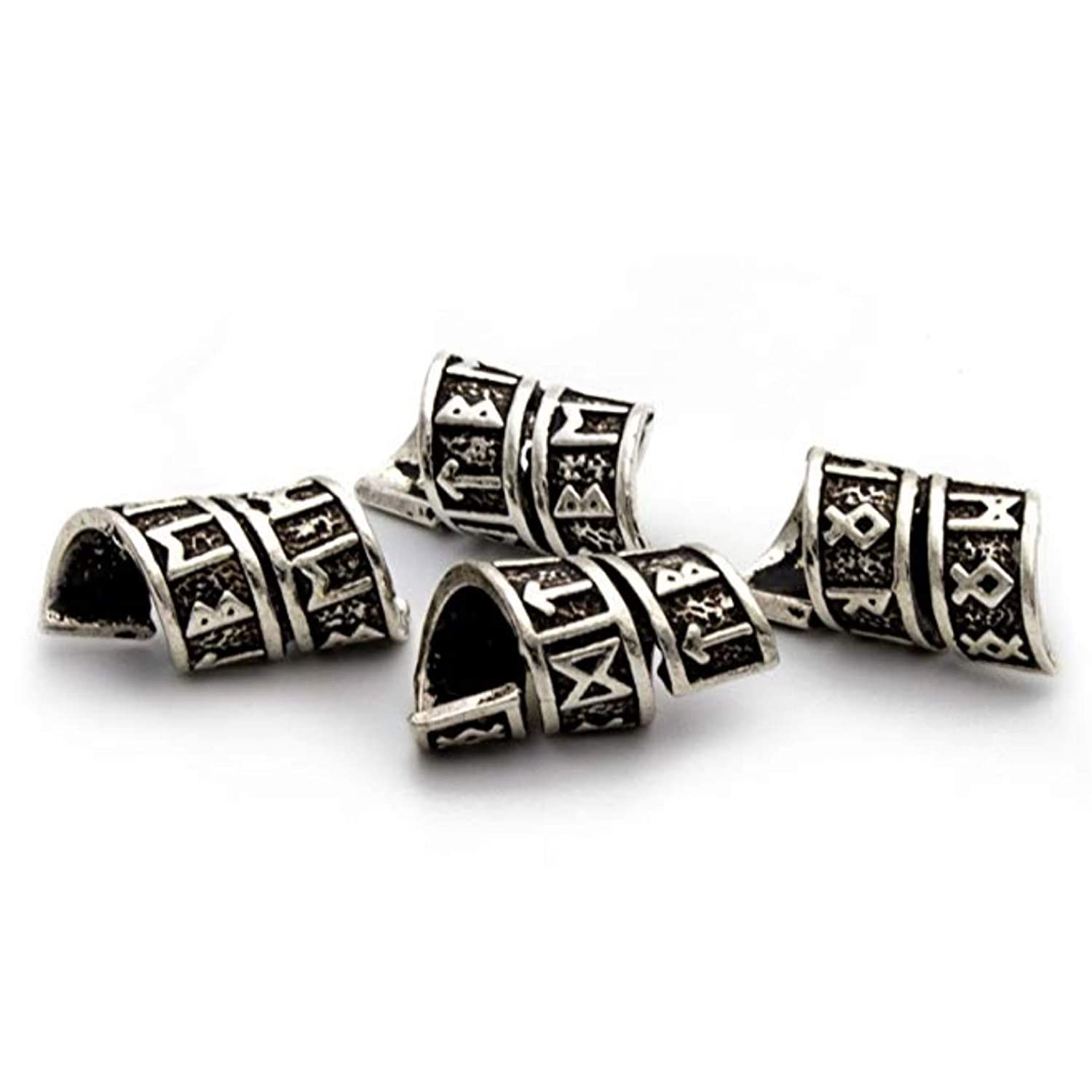 Viking Rune Beard Bead Coil Set (4-Pack) - Copper Norse Rings for Hair, Dreads & Beards