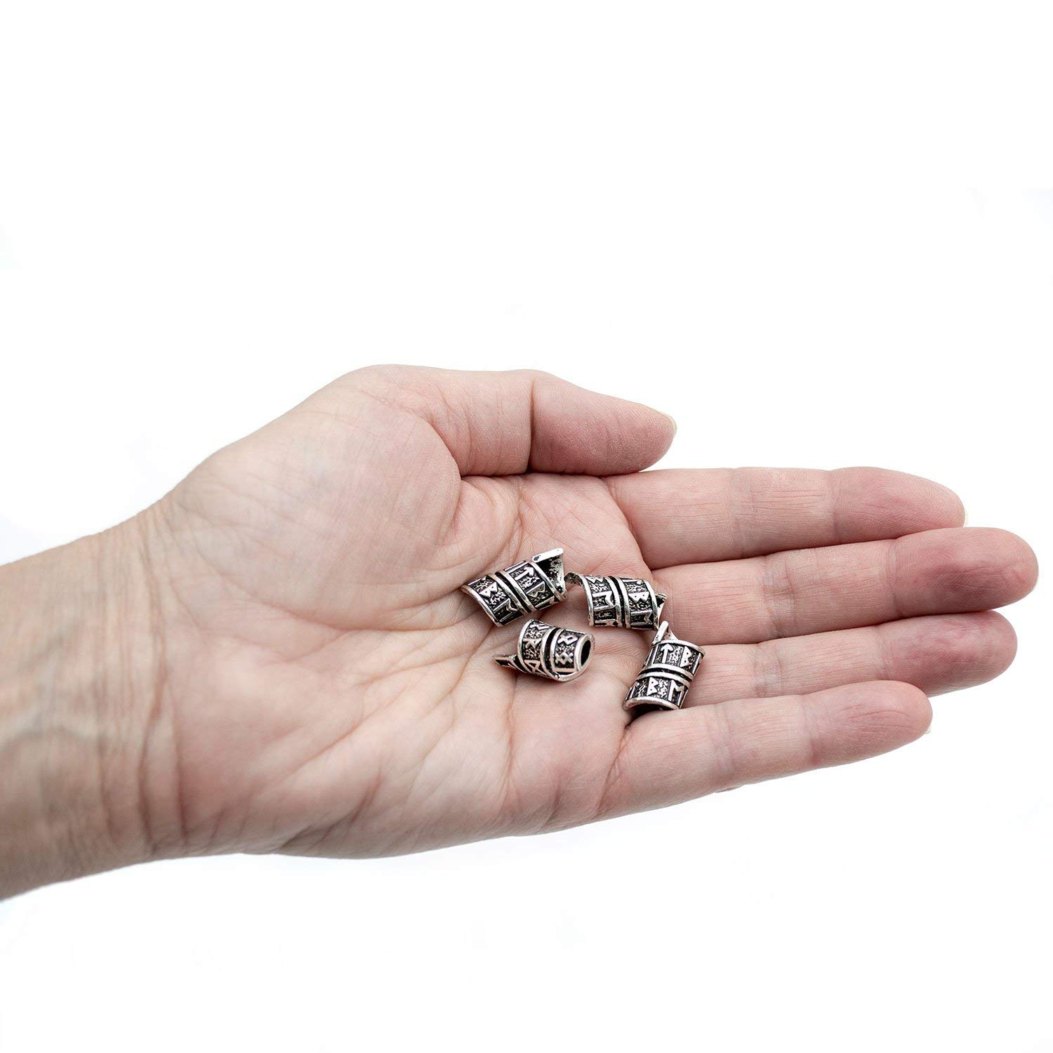 Viking Rune Beard Bead Coil Set (4-Pack) - Copper Norse Rings for Hair, Dreads & Beards