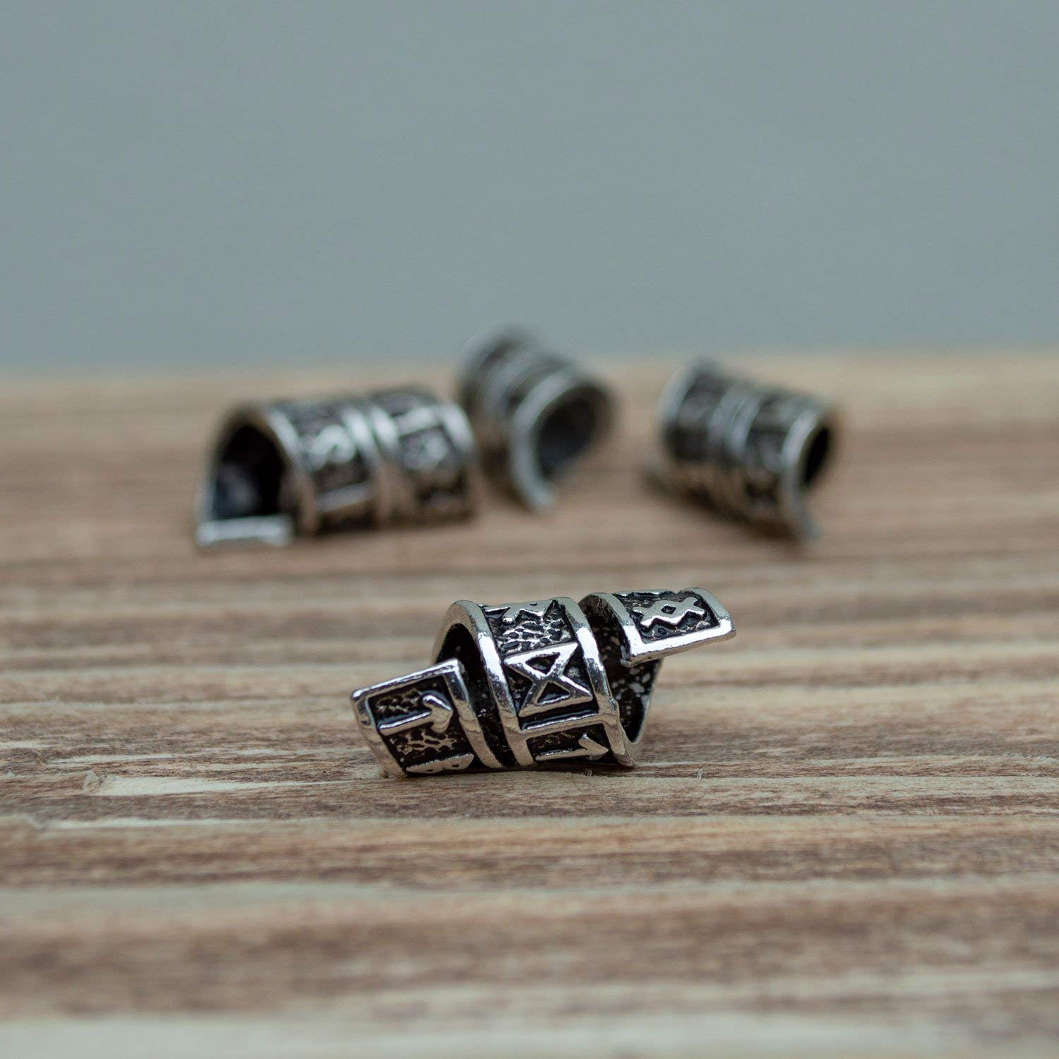 Viking Rune Beard Bead Coil Set (4-Pack) - Copper Norse Rings for Hair, Dreads & Beards