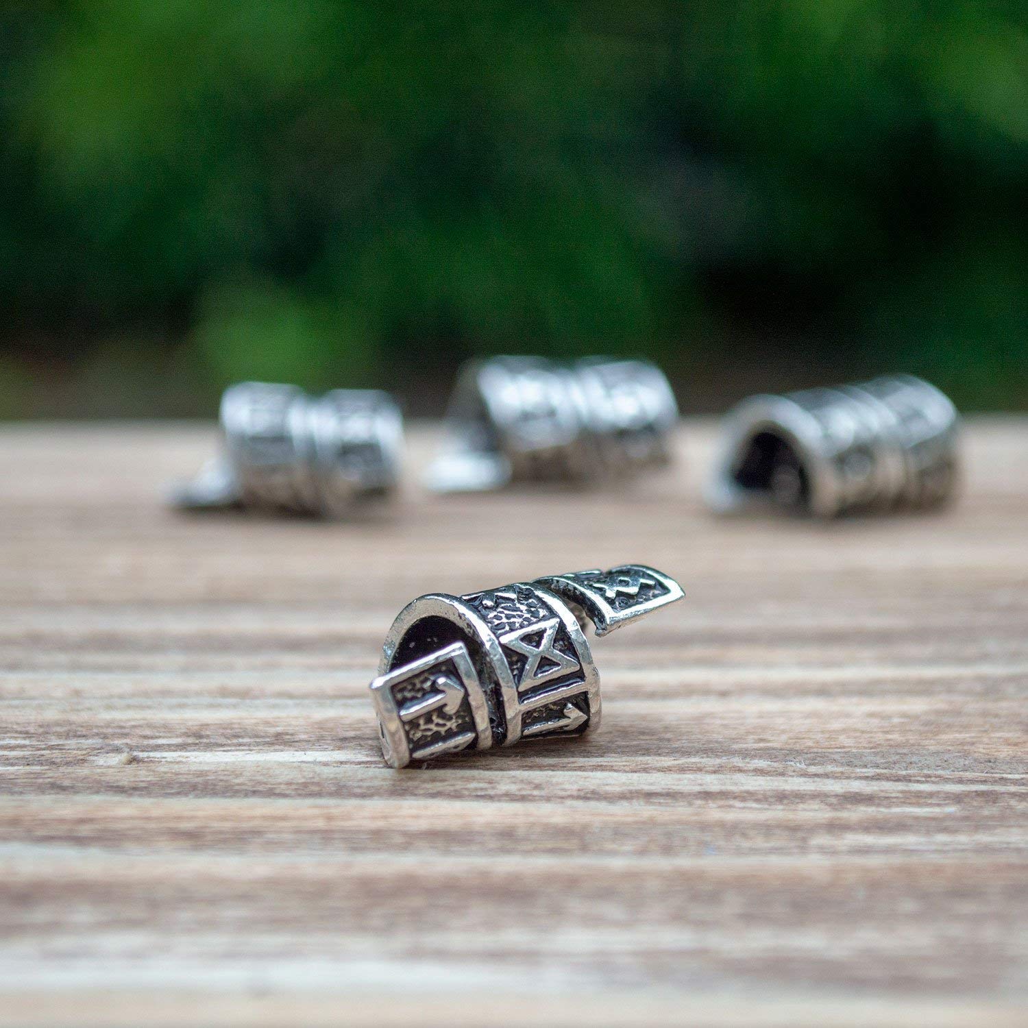Viking Rune Beard Bead Coil Set (4-Pack) - Copper Norse Rings for Hair, Dreads & Beards