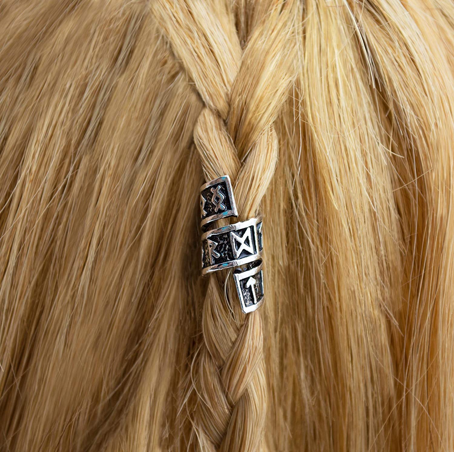 Viking Rune Beard Bead Coil Set (4-Pack) - Copper Norse Rings for Hair, Dreads & Beards