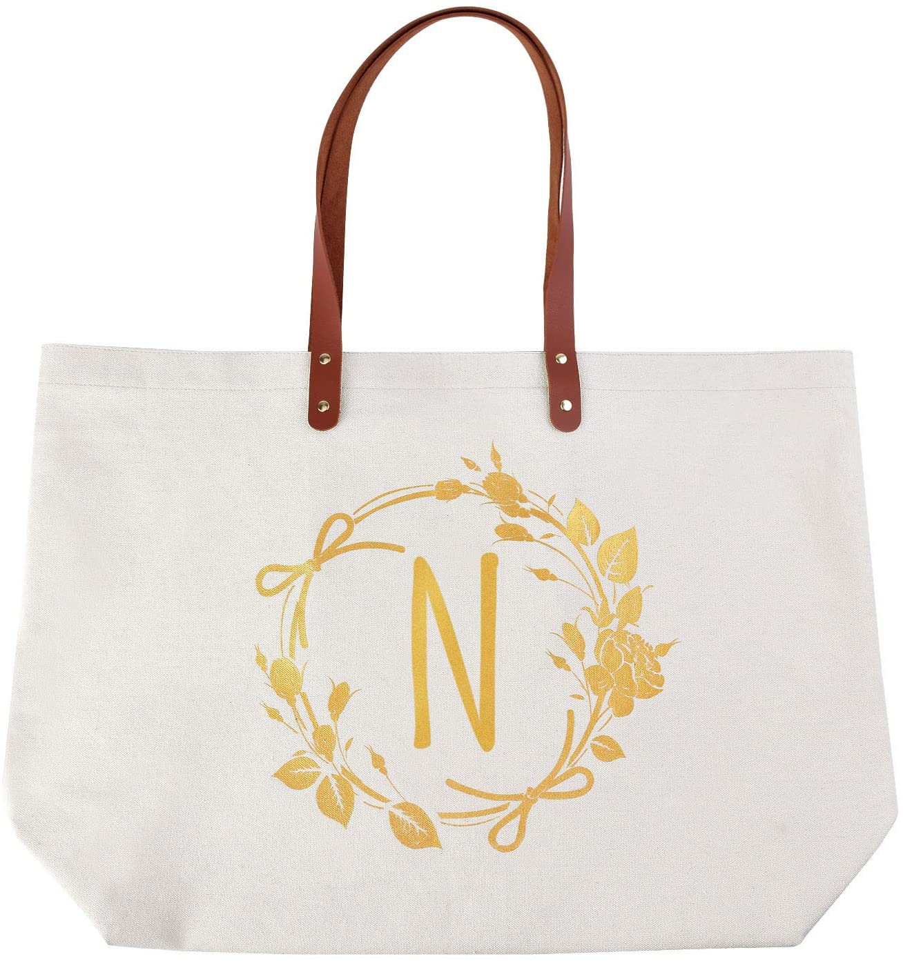 ElegantPark Monogrammed Gifts for Women N Initial Tote Bag Personalized Makeup Bag Wedding Gifts Bir