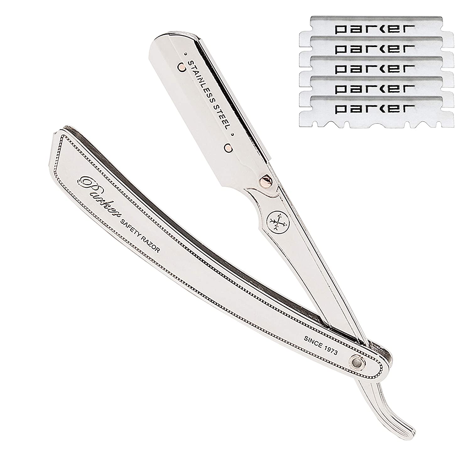Parker SRX 100% Stainless Steel Straight Edge Razor & 5 Straight Edge Half Blades