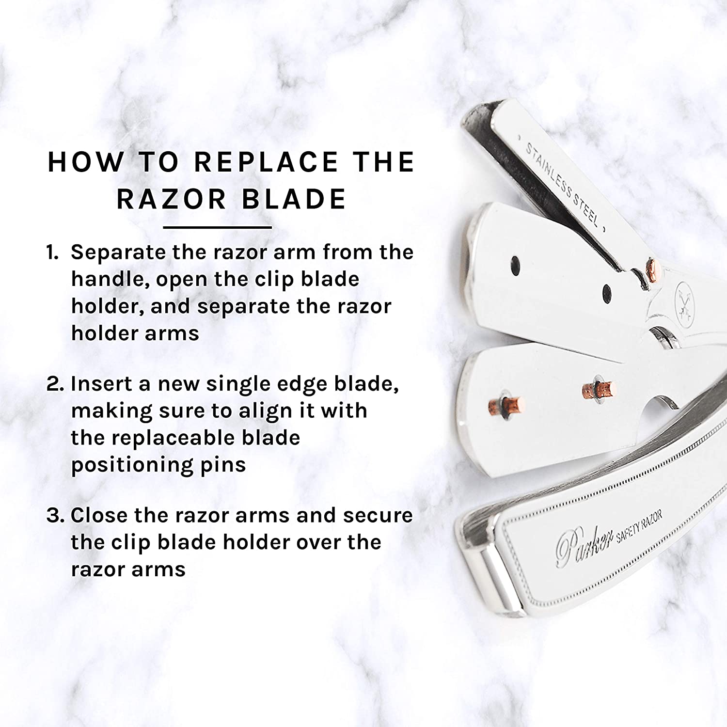 Parker SRX 100% Stainless Steel Straight Edge Razor & 5 Straight Edge Half Blades