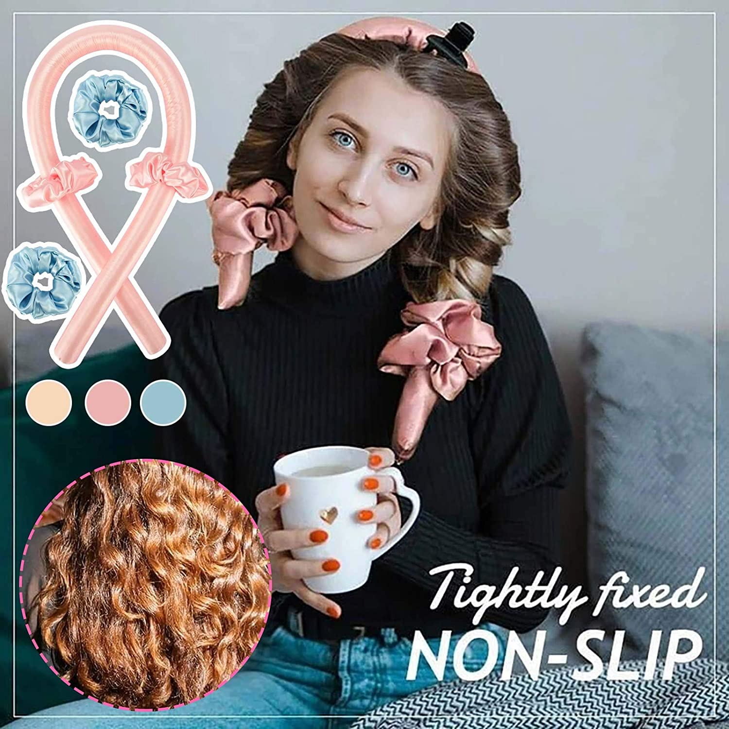 Heatless Curling Rod Headband, No Heat Curls Silk Ribbon Hair Rollers Sleeping Soft Headband Wave Fo