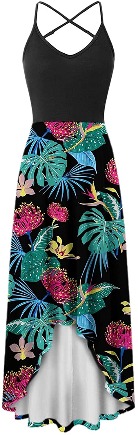 WYTong Women Sexy V-Neck Elegant Party Dress Irregular Hem Prints Long Party Dress Spaghetti Strap D