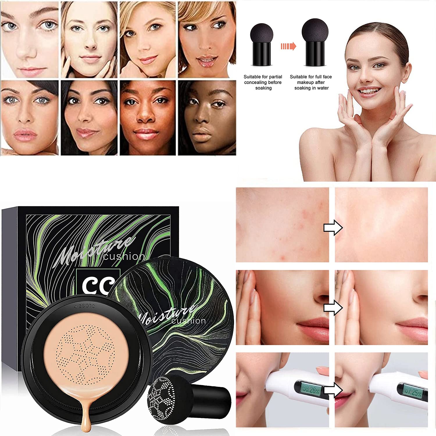 Mushroom Head Brush Air Cushion Cc Cream, Moisturizing Concealer Cc Cream Liquid Foundation, Easy to