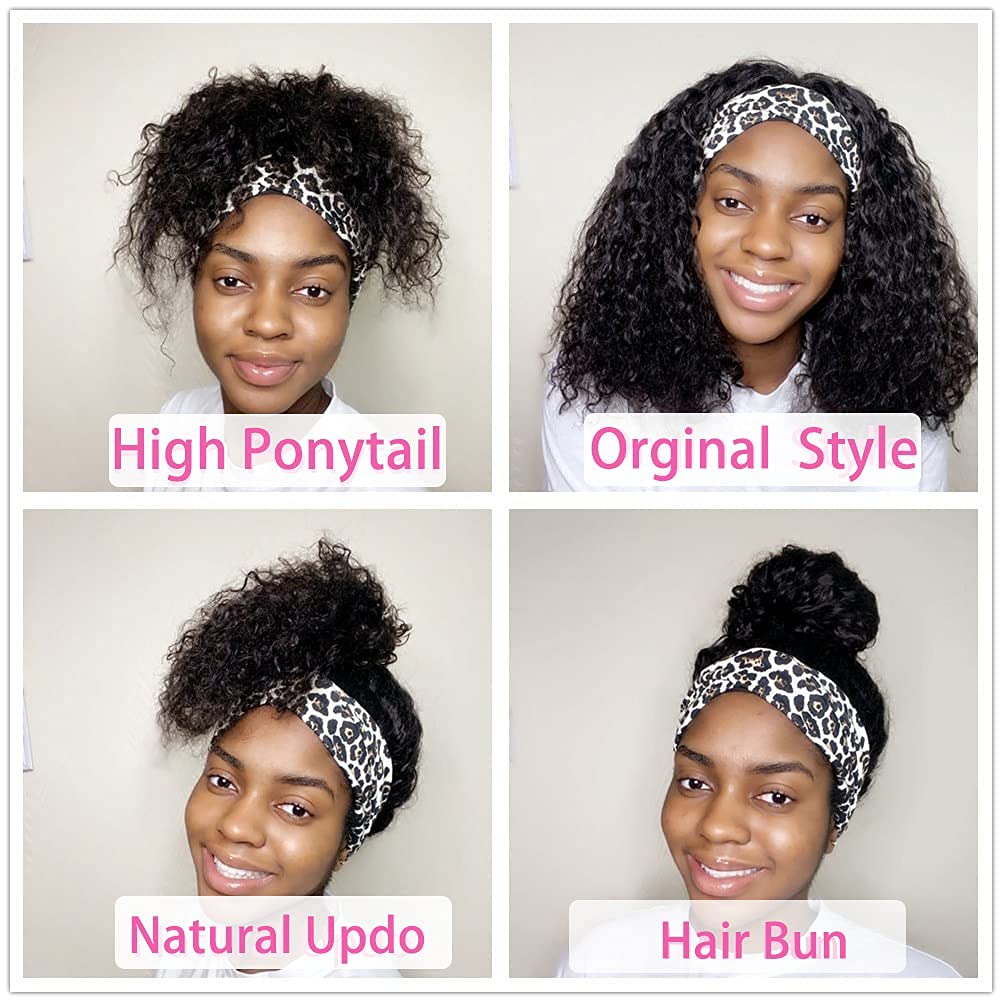 IVCoco Curly Headband Wig Human Hair Glueless None Lace Front Wigs, Headband Human Hair Wigs 180% De