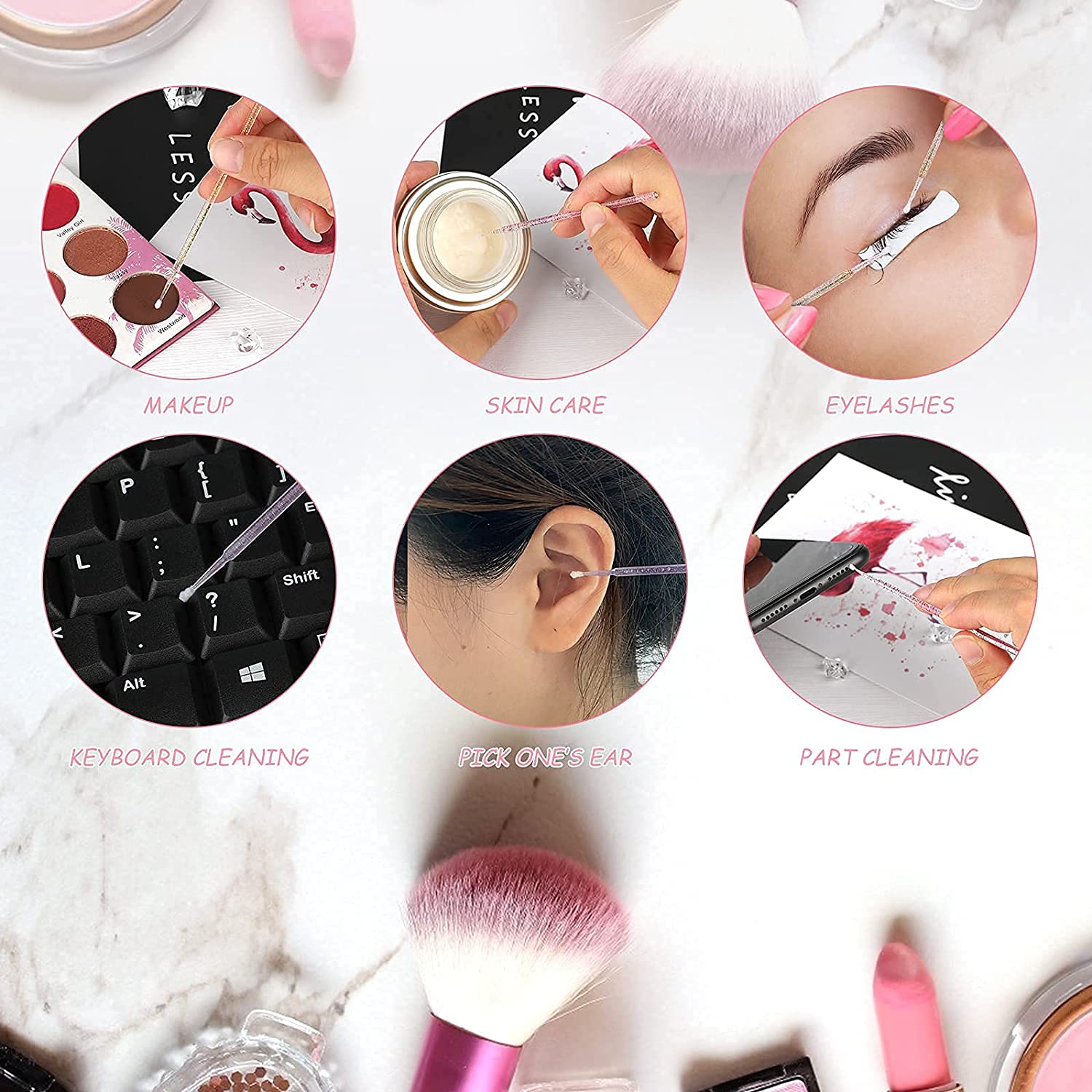 400PCS Crystal Micro Brush Applicator Disposable Micro Cotton Swabs for Eyelash Extensions Makeup Cl