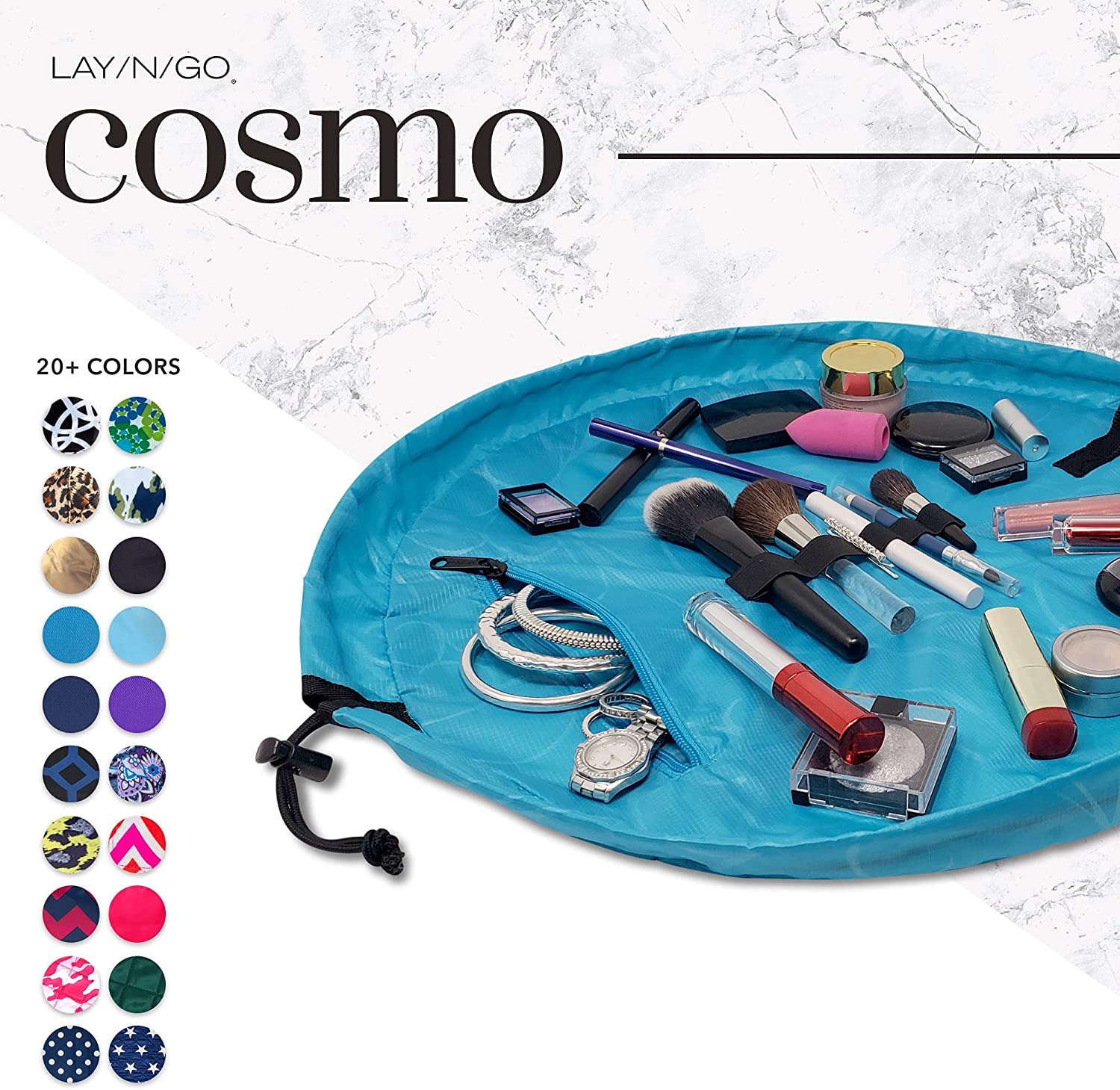 Lay-n-Go Cosmo Drawstring Makeup Organizer Cosmetic & Toiletry Bag for Travel, and Daily Use with a 