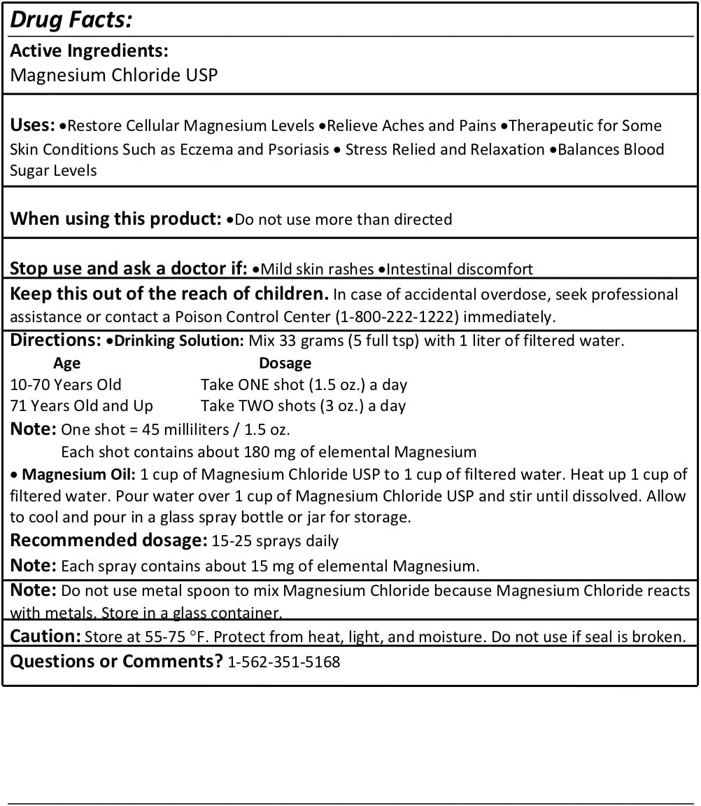 Magnesium Chloride USP (Pharmaceutical Grade) 100 Edible Cloruro de