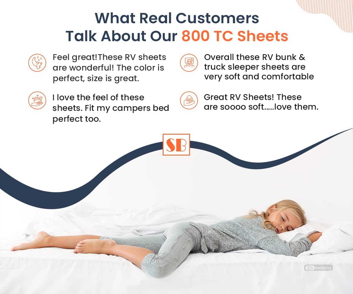 SGI bedding 30X76 Cot Bed RV Bunk & Truck Sleeper 4 Piece Sheet Set 800 TC Perfectly Fitted for RV,