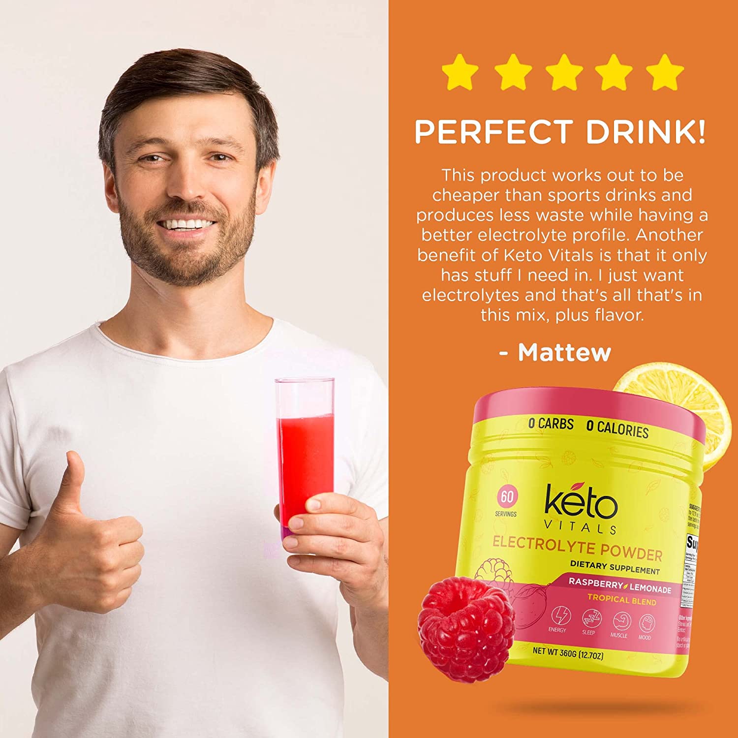 Keto Vitals Electrolyte Powder - Sugar Free Keto Electrolytes Powder with Potassium, Magnesium, Sodi