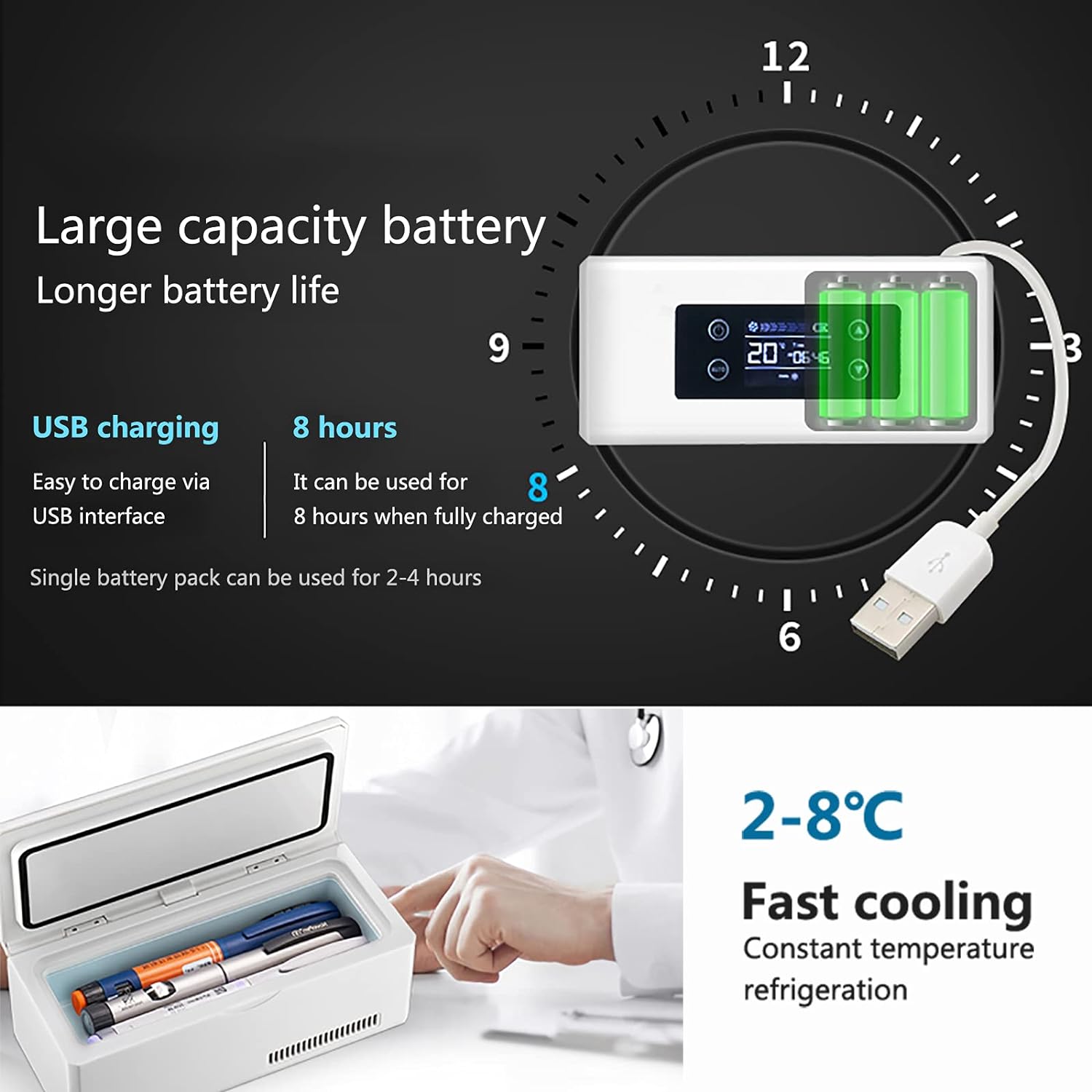 Fridges Insulin Cooler Refrigerated Box, Portable Insulin Cooling Case, Mini 2-8℃ Constant Tempera