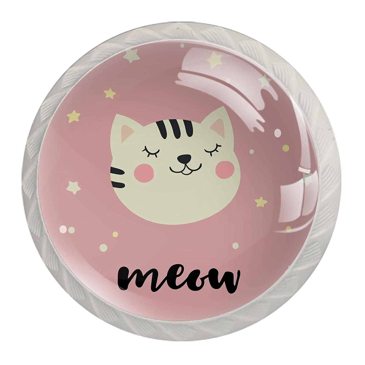 Cabinet Knobs and Pulls Pink Cat Cupboard Knobs Colorful Drawer Pulls for Kids 4 Pack 1.38×1.10IN