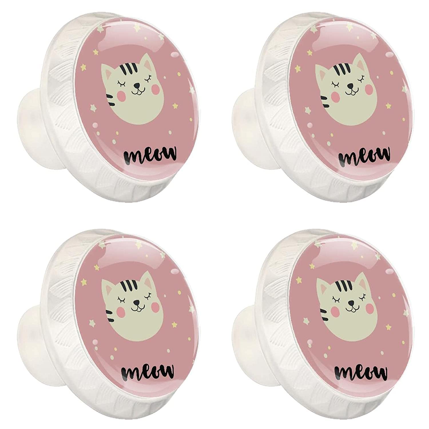 Cabinet Knobs and Pulls Pink Cat Cupboard Knobs Colorful Drawer Pulls for Kids 4 Pack 1.38×1.10IN