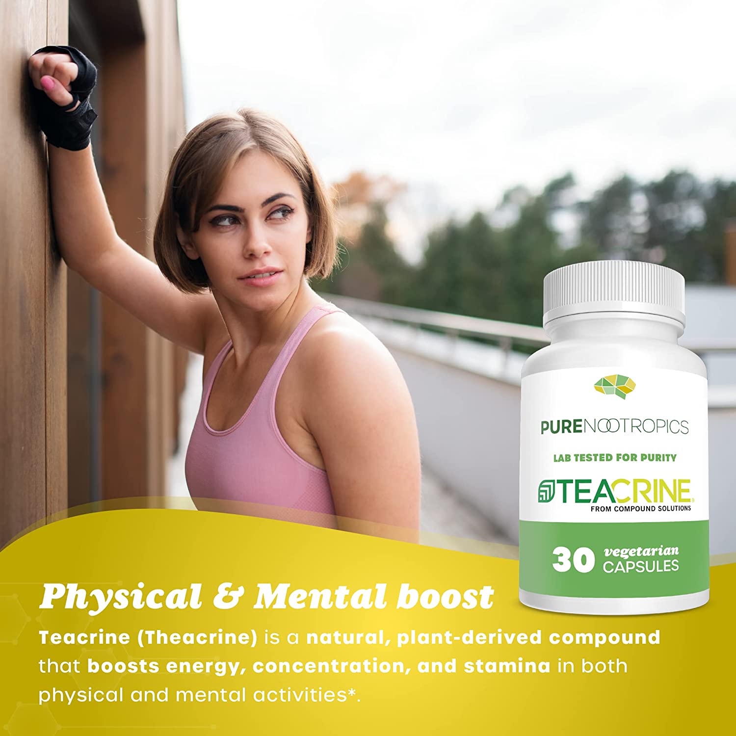 Theacrine (TeaCrine) 100 mg Veg Capsules | 30 Count | Non Habit Forming Energy Supplement | Caffeine