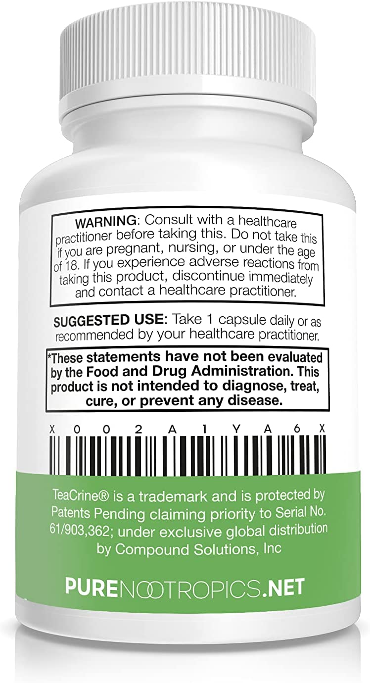 Theacrine (TeaCrine) 100 mg Veg Capsules | 30 Count | Non Habit Forming Energy Supplement | Caffeine