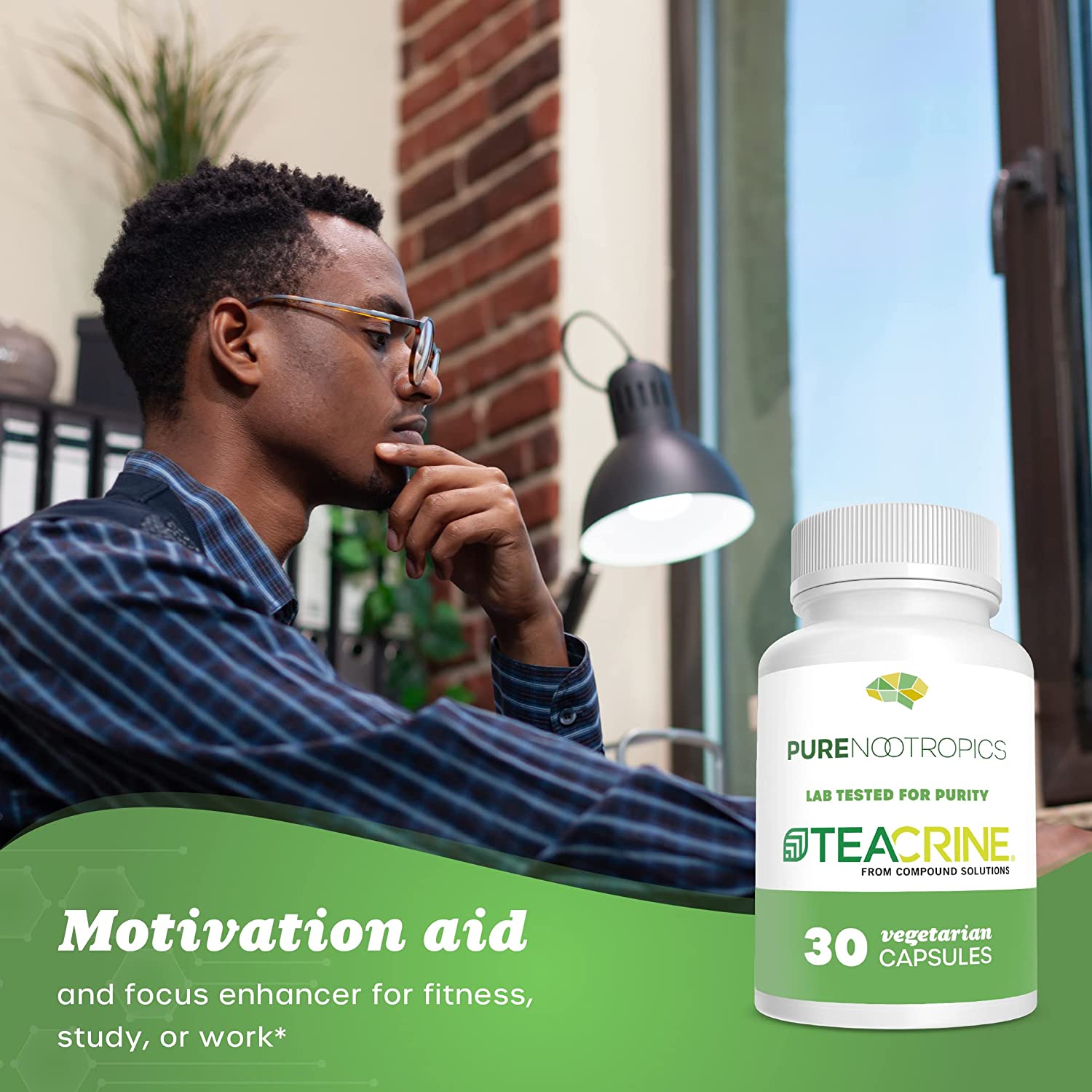 Theacrine (TeaCrine) 100 mg Veg Capsules | 30 Count | Non Habit Forming Energy Supplement | Caffeine