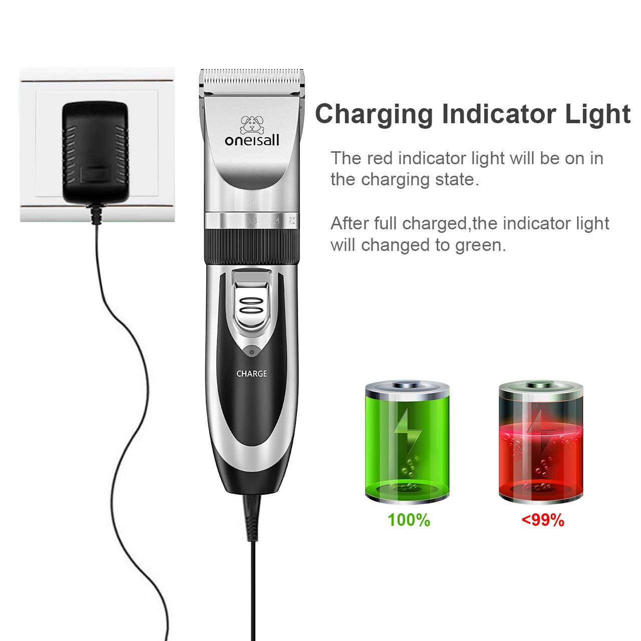 oneisall Dog Shaver Clippers Low Noise Rechargeable Cordless Electric Quiet Hair Clippers Set for Do