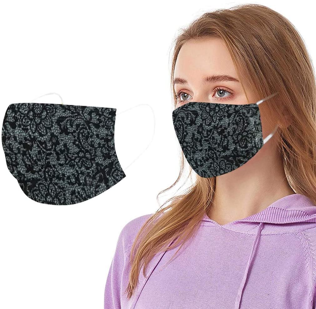 【in Stock】3 Ply Non-Woven Facial Bandana Once Lace Print Mouth Bandana Breathable for Adult