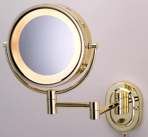 Lighted 5x Make up Mirror in Brass Finish for Makeup