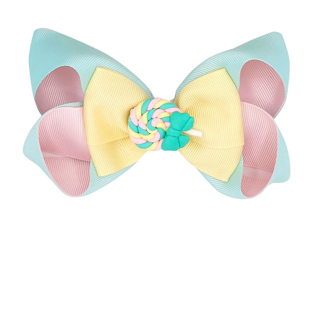 Florenzza Hair Bows (5 Inches, Yellow/Light Pink) Hair Clips, Hair bows for Girls, Bows for Girls, H