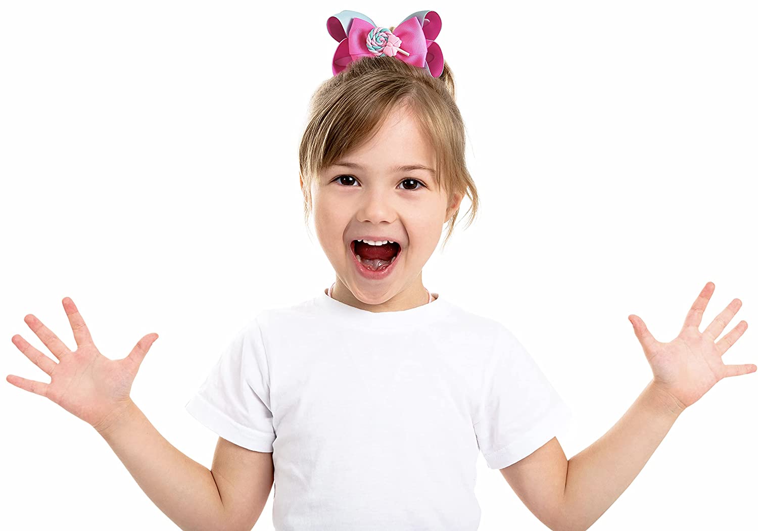 Florenzza Hair Bows (5 Inches, Yellow/Light Pink) Hair Clips, Hair bows for Girls, Bows for Girls, H