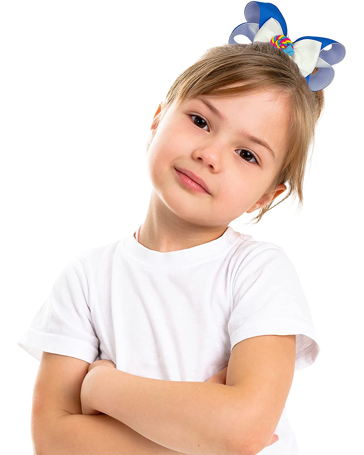 Florenzza Hair Bows (5 Inches, Yellow/Light Pink) Hair Clips, Hair bows for Girls, Bows for Girls, H