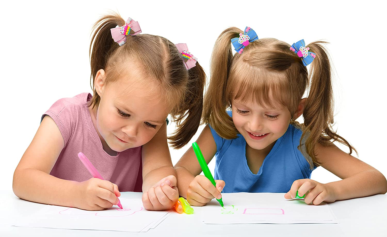 Florenzza Hair Bows (5 Inches, Yellow/Light Pink) Hair Clips, Hair bows for Girls, Bows for Girls, H