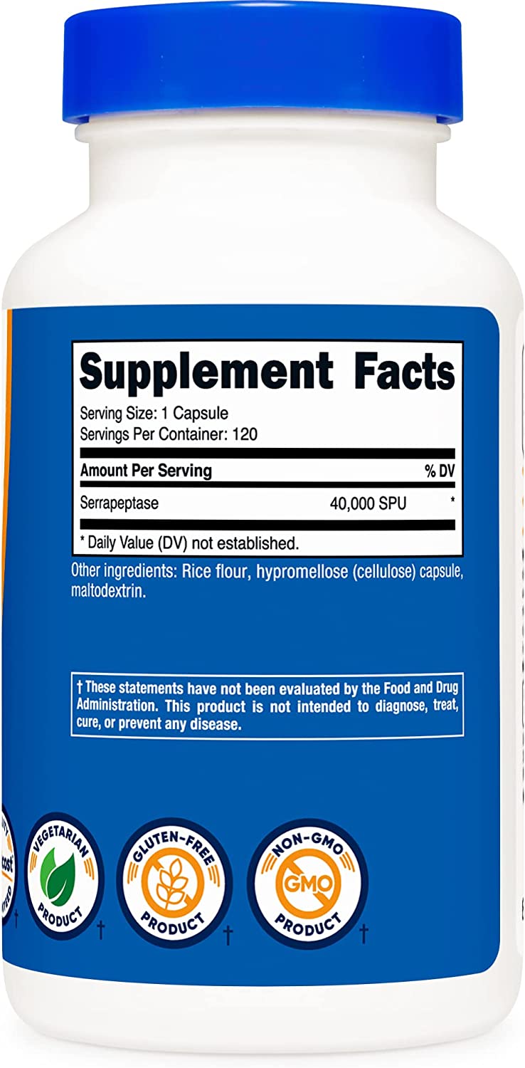 Nutricost Serrapeptase 40,000 SPU, 120 Capsules - Gluten Free, Non-GMO, and Vegetarian Friendly