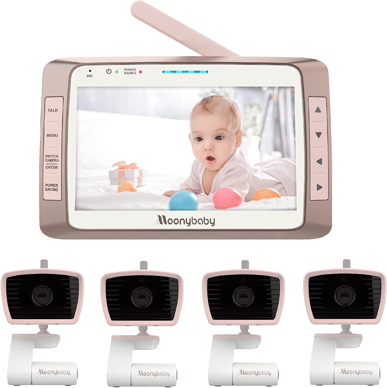 Moonybaby Long Range No WiFi Baby Monitor with 4 Cameras for 4 Rooms, Trust 50s