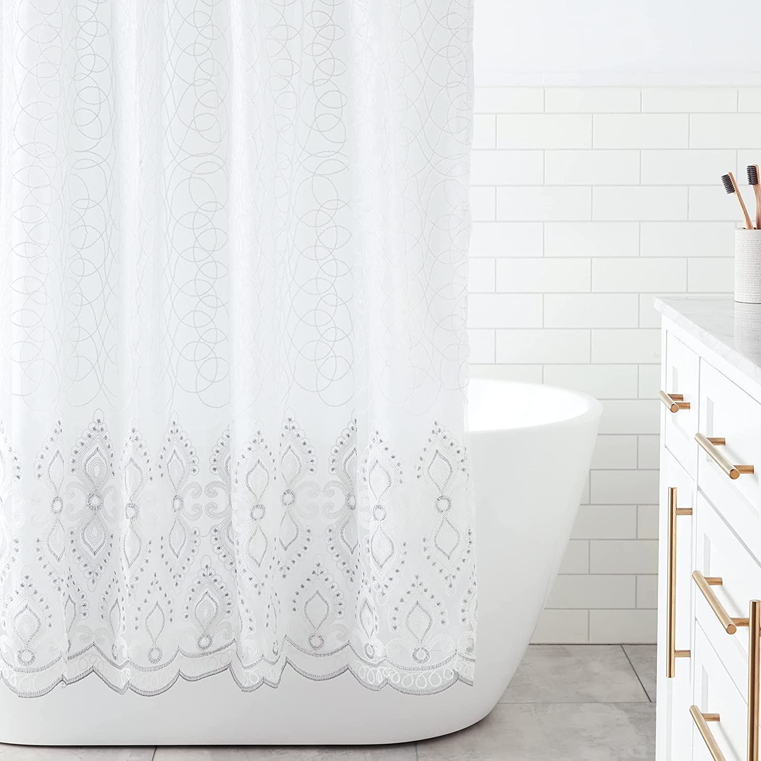 Popular Bath Monaco, Shower Curtain, White