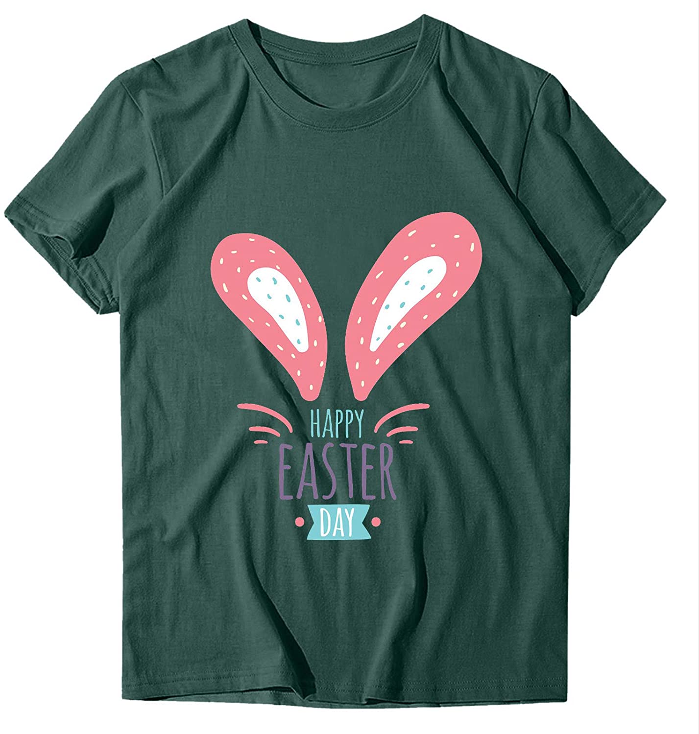 Dosoop Womens Easter T Shirt Short Sleeve Adorable Bunny Printed Graphic Tees Casual Summer O Neck T