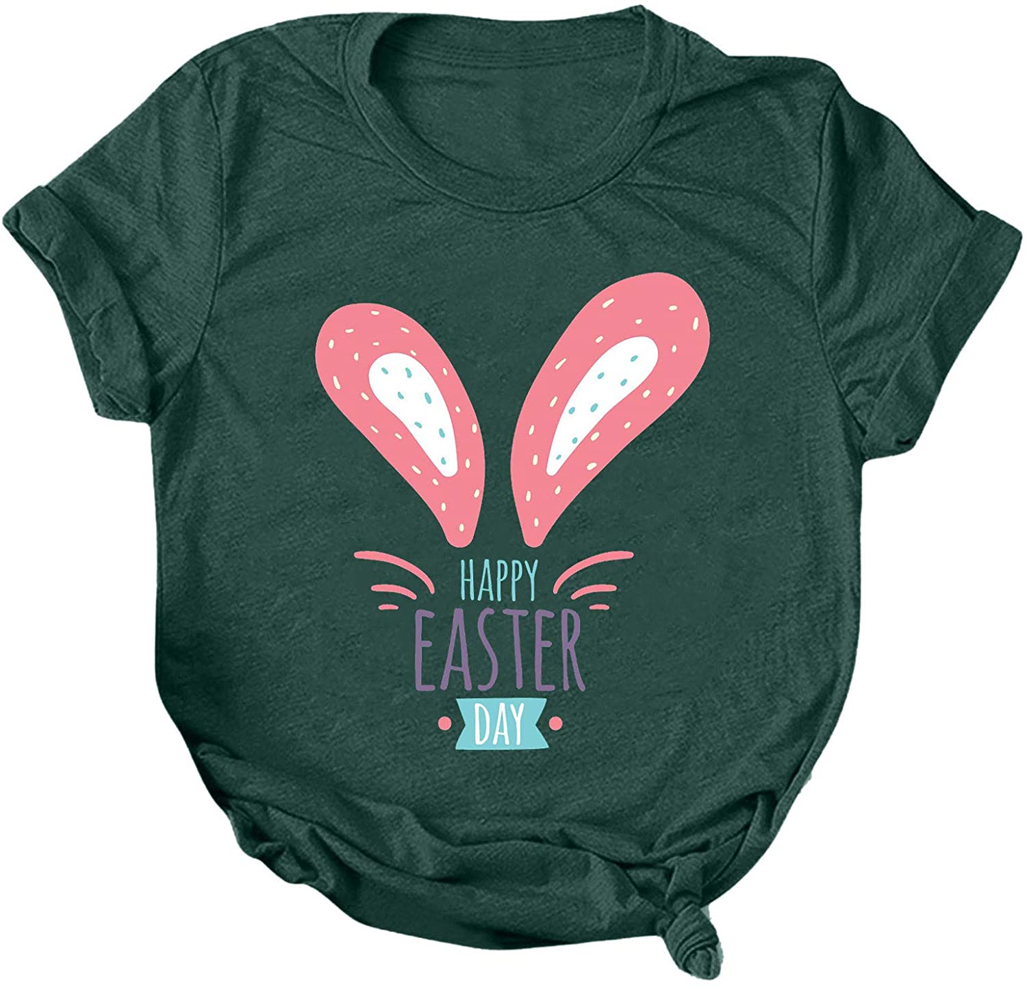 Dosoop Womens Easter T Shirt Short Sleeve Adorable Bunny Printed Graphic Tees Casual Summer O Neck T