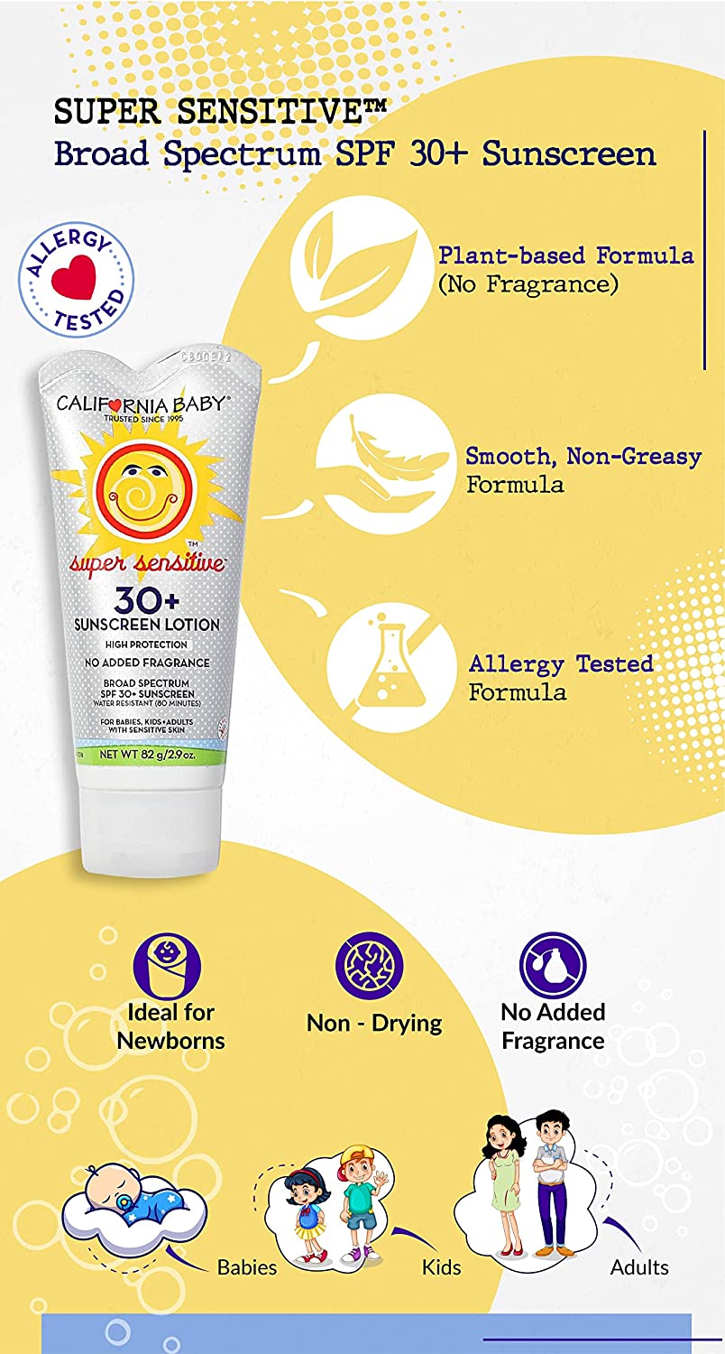 California Baby Face & Body Sunscreen Lotion SPF 30+ Sunscreen - For Babies, Kids & Adults, Free of