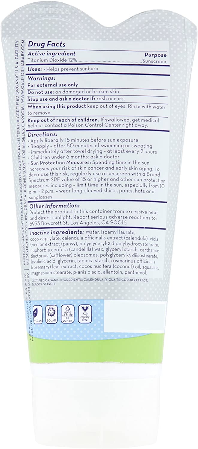 California Baby Face & Body Sunscreen Lotion SPF 30+ Sunscreen - For Babies, Kids & Adults, Free of