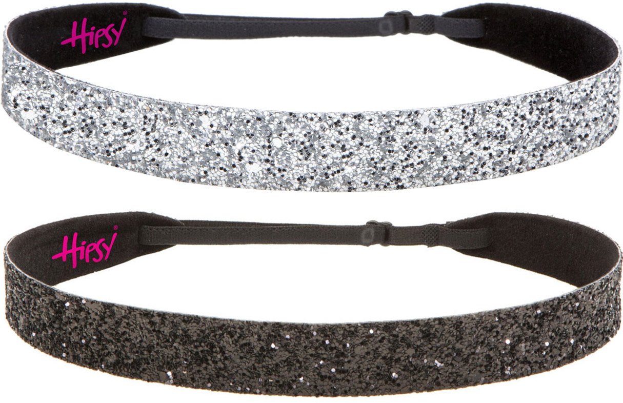 Hipsy Adjustable Non Slip Fashion Wide Bling Glitter Headbands for Women Girls & Teens 2-Pack (Black