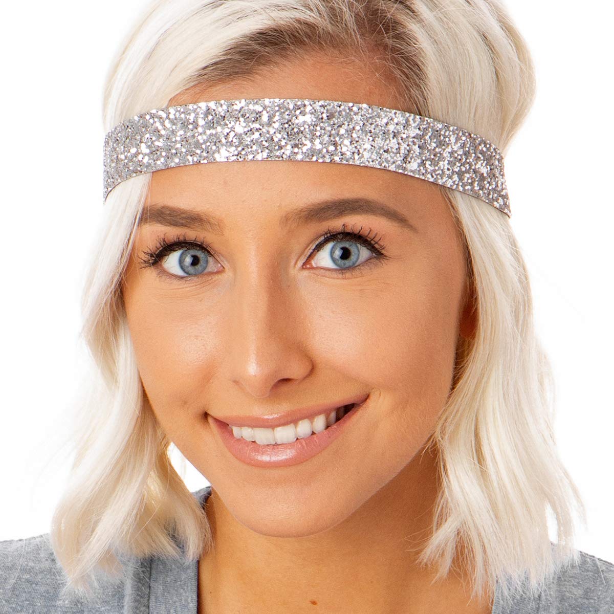 Hipsy Adjustable Non Slip Fashion Wide Bling Glitter Headbands for Women Girls & Teens 2-Pack (Black