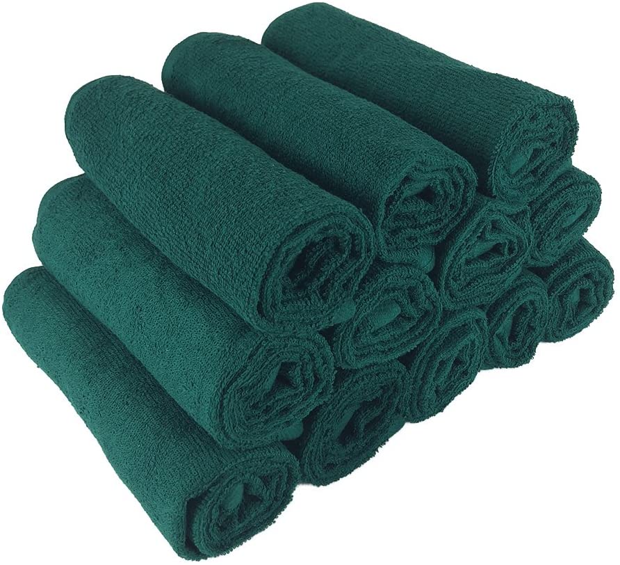 Arkwright LLC Bleach Safe Salon Towels Pack of 12 (16x28 inch, Hunter Green) - 100% Cotton Bleach Pr