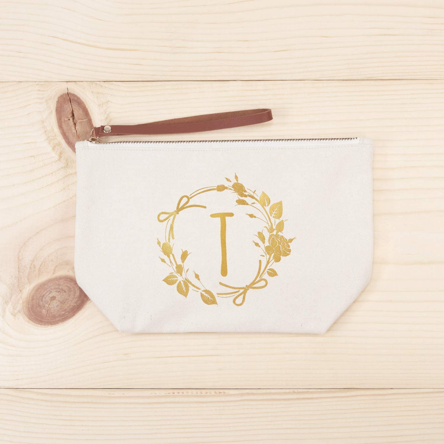 ElegantPark Monogrammed Gifts for Women T Initial Tote Bag Personalized Makeup Bag Wedding Gifts Bir