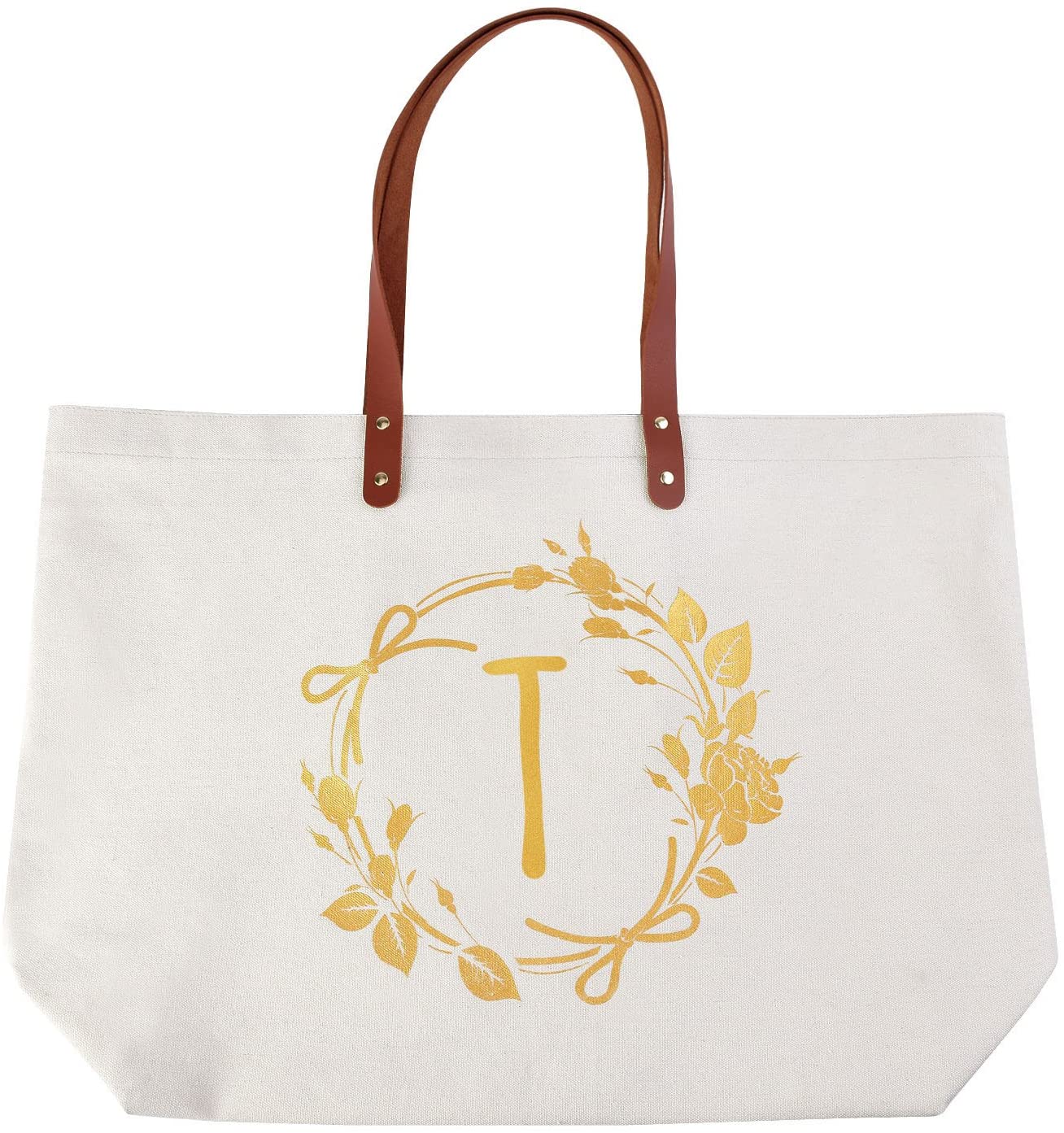 ElegantPark Monogrammed Gifts for Women T Initial Tote Bag Personalized Makeup Bag Wedding Gifts Bir