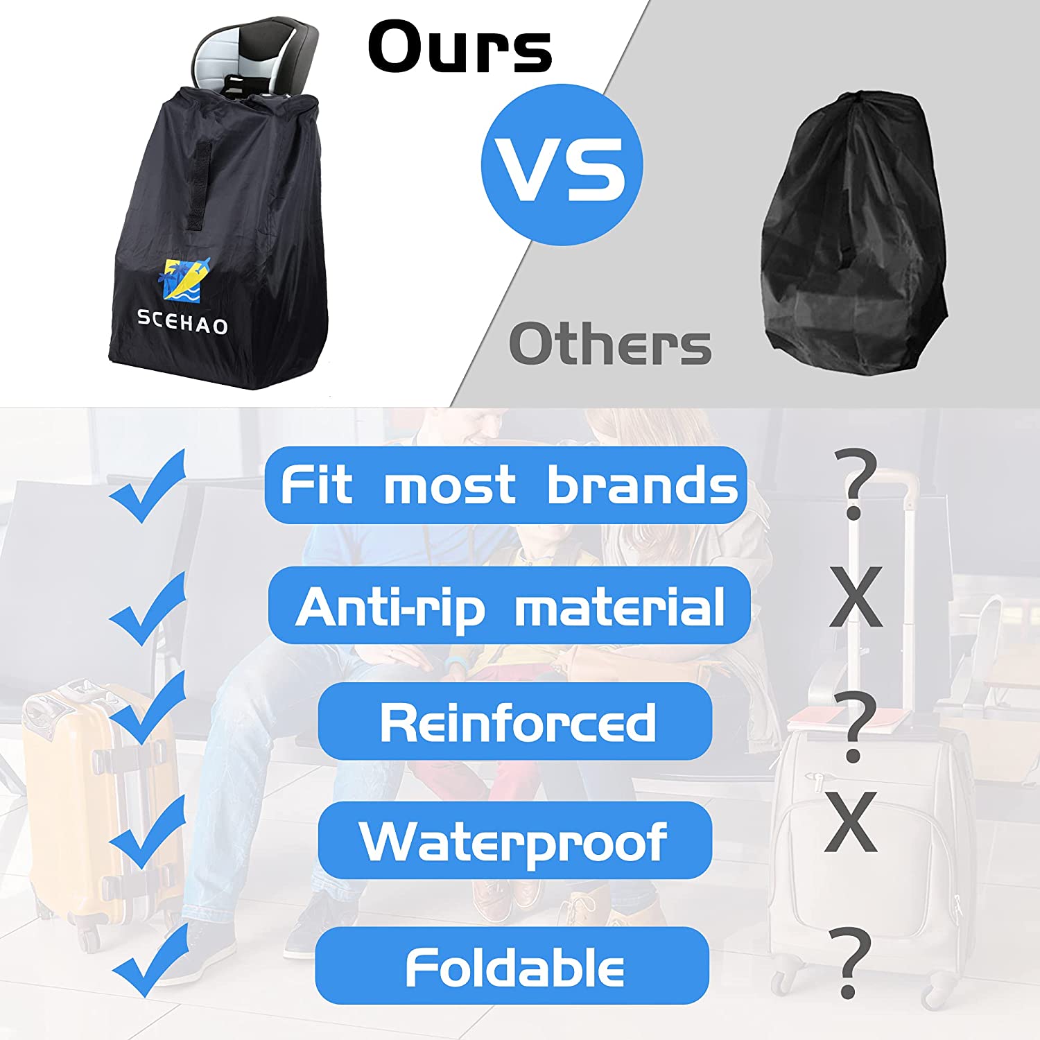 SCEHAO Car Seat Travel Bag for Airplane,Car Seat Bags for Air Travel,Suitable for Booster Seats, Con