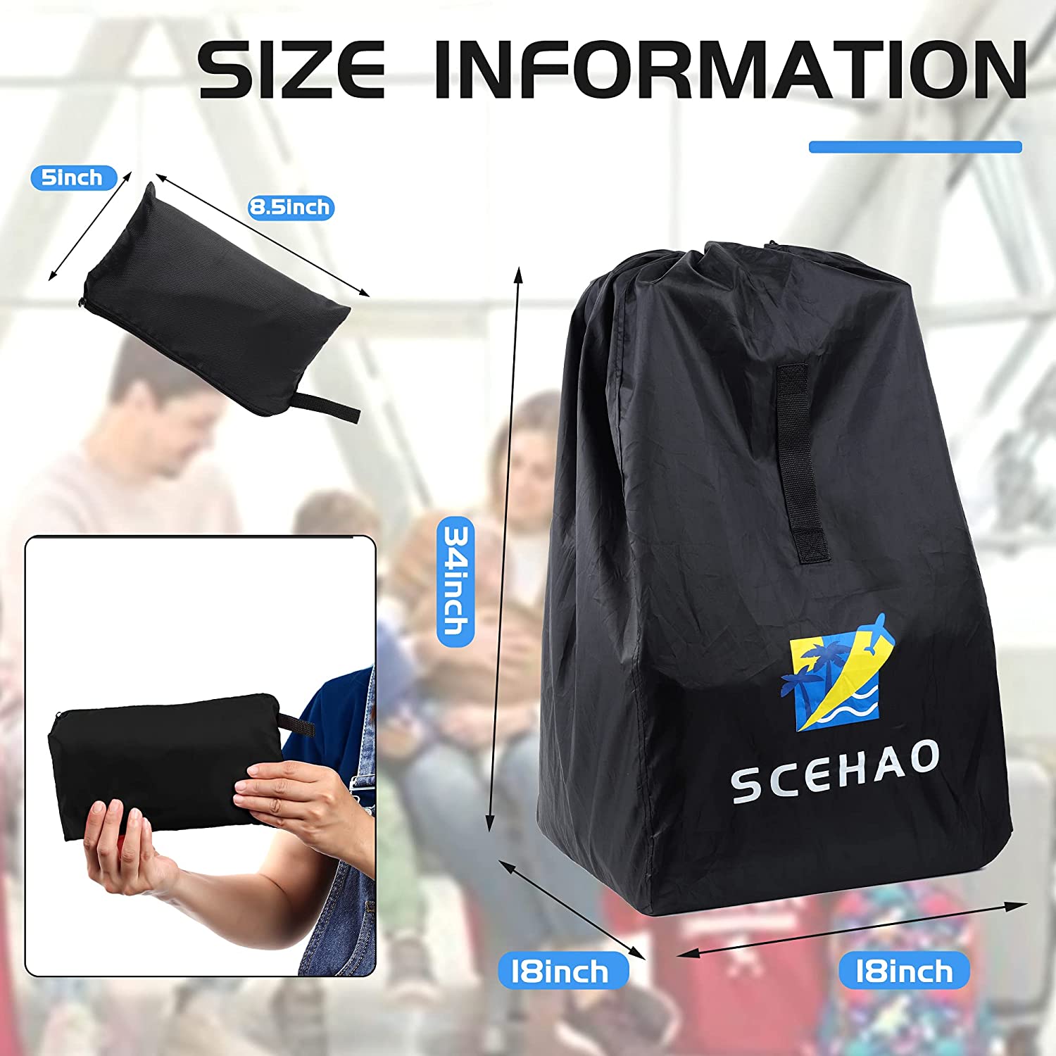 SCEHAO Car Seat Travel Bag for Airplane,Car Seat Bags for Air Travel,Suitable for Booster Seats, Con