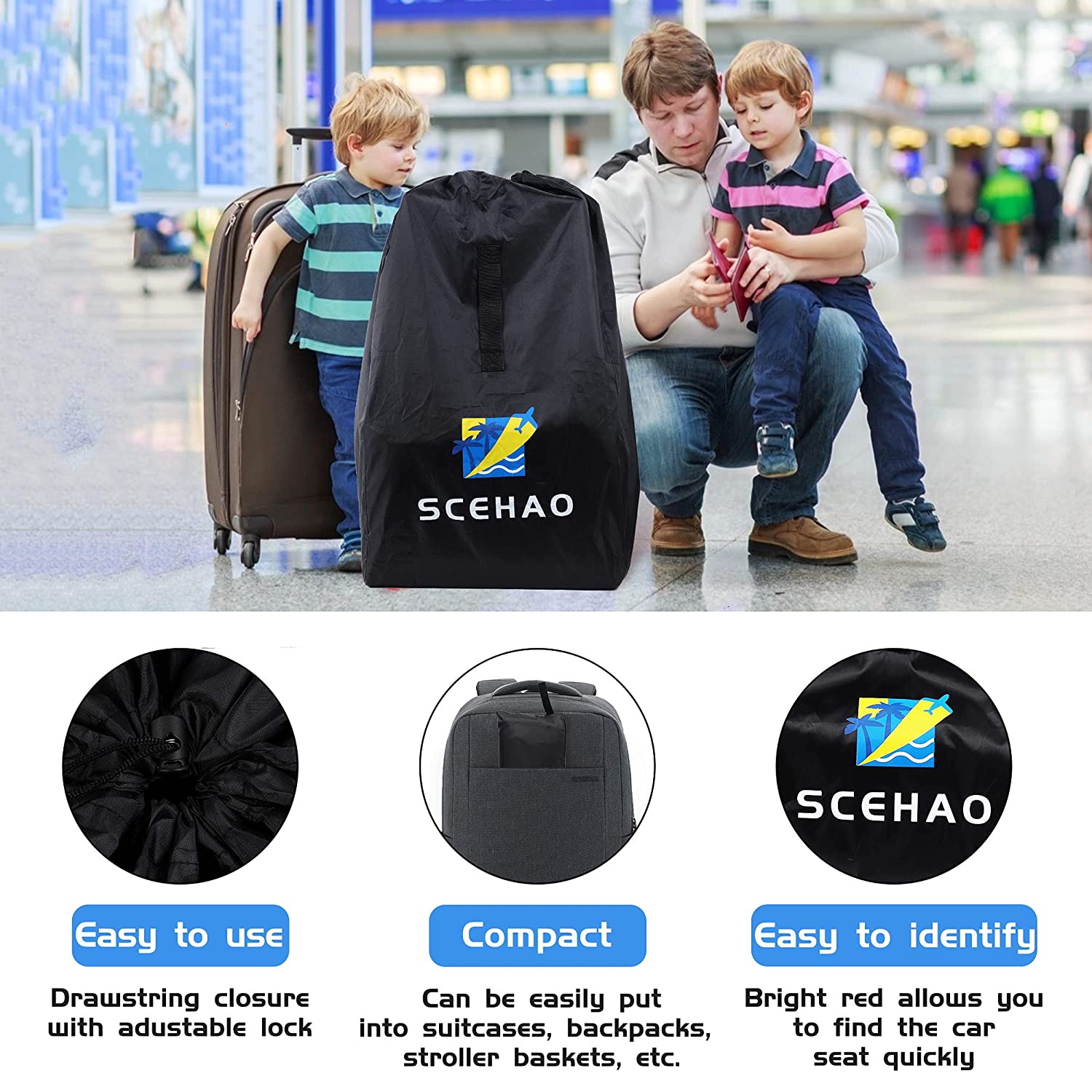 SCEHAO Car Seat Travel Bag for Airplane,Car Seat Bags for Air Travel,Suitable for Booster Seats, Con
